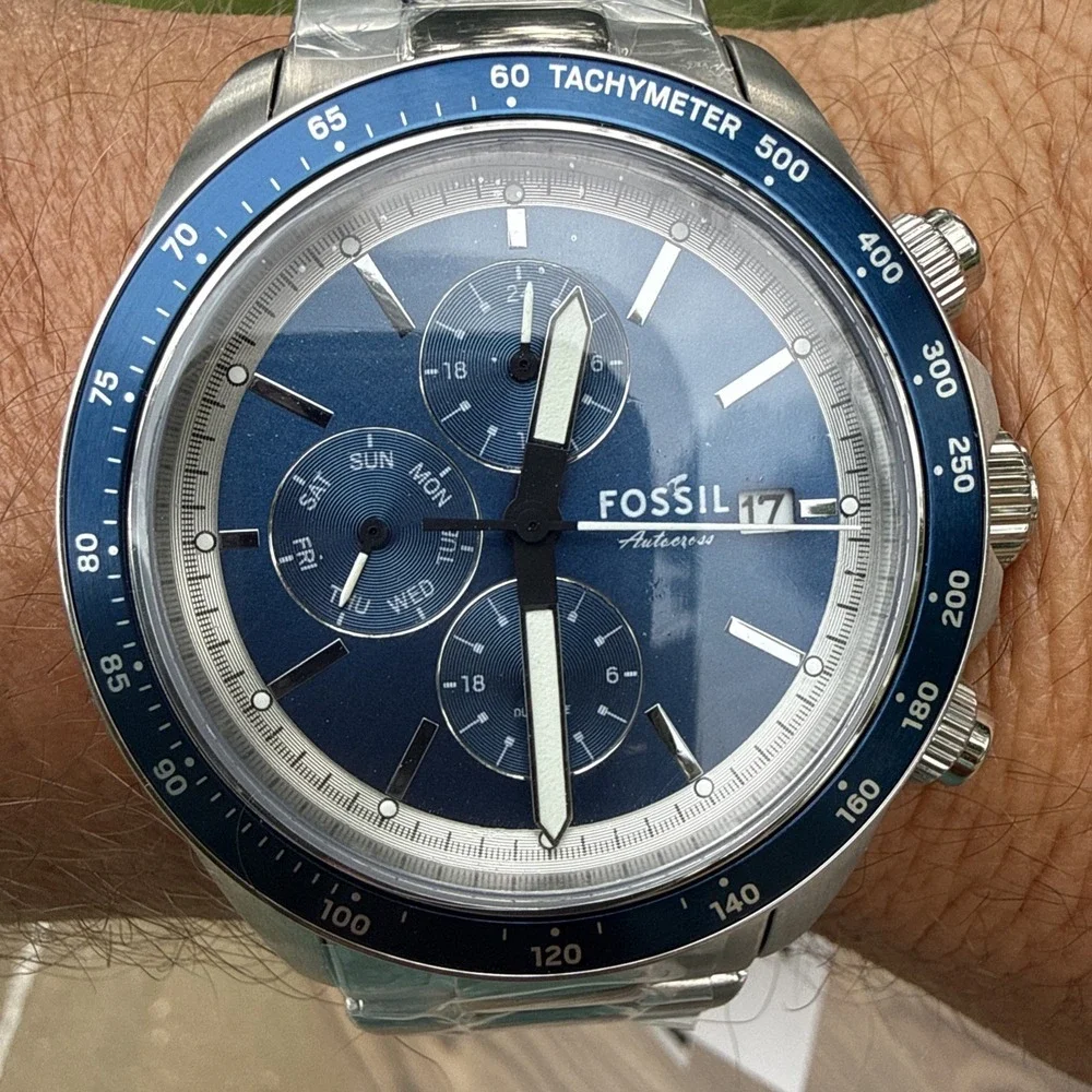Fossil Autocross BQ2878 Mens Multifunction Blue Sunray Dial Watch NIBWT